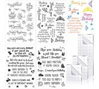 Juego de 4 hojas de sellos de goma transparentes decorativos para hacer tarjetas y 3 bloques de sellos acrílicos con línea de cuadrícula, sellos transparentes de feliz cumpleaños, suministros de