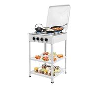 Juego de 4 hornillos de gas con doble armario y tapa, horno portátil para camping o actividades al aire libre como camping, pesca, caravanas, color blanco