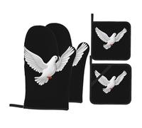 Juego de 4 impresiones de paloma blanca de la paz de VVXBHGR con forro suave y aislamiento grueso para cocina y barbacoa al aire libre