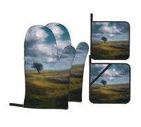 Juego de 4 impresiones de VVXBHGR Little Tree on the Prairie con forro suave y aislamiento grueso para cocina y barbacoa al aire libre