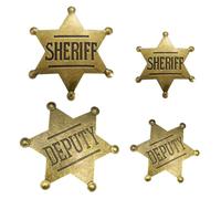 Juego de 4 insignias de estrella del sheriff de metal para disfraz de vaquero adulto, pin de solapa de alta calidad para carnaval, fiesta temática, accesorios occidentales robustos en oro.