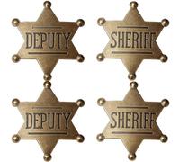 Juego de 4 insignias de sheriff para adultos, insignia de estrella de sheriff de metal vintage para cosplay occidental, fiesta de vaqueros, eventos temáticos, 6,7 cm x 5,9 cm