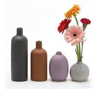 Juego de 4 jarrones de cerámica,Boho,jarrones Decorativos para Ramos de Flores secas y Frescas,para Salones, cocinas, dormitorios, baños y entradas (Negro Morado Marrón)
