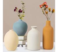 Juego de 4 jarrones de cerámica pequeños para Flores secas y Hierba de Las Pampas, jarrón para decoración del hogar, decoración Moderna de Granja, decoración de cerámica de Color Morandi para centros