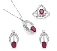 Juego de 4 joyas de boda para mujer, collar con colgante de lágrima de rubí, aretes y anillos, juego de boda, compromiso, dama de honor, vestido de graduación, joyería de plata de ley 925, Plata de