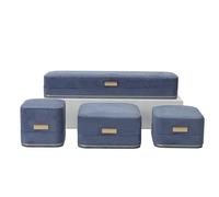 Juego de 4 joyeros redondos con etiqueta dorada, caja de gamuza sintética for anillos, colgantes, pulseras y collares. Embalaje para regalo(Lake Blue)