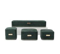 Juego de 4 joyeros redondos con etiqueta dorada, caja de gamuza sintética for anillos, colgantes, pulseras y collares. Embalaje para regalo(Dark Green)