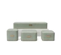 Juego de 4 joyeros redondos con etiqueta dorada, caja de gamuza sintética for anillos, colgantes, pulseras y collares. Embalaje para regalo(Groen)