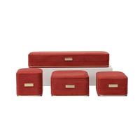 Juego de 4 joyeros redondos con etiqueta dorada, caja de gamuza sintética for anillos, colgantes, pulseras y collares. Embalaje para regalo(Rot)