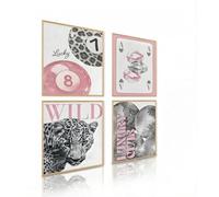 Juego de 4 lienzos de leopardo, imágenes de moda de guepardo rosa, elegantes y lujosos, Y2K, para adolescentes, niñas, apartamentos, dormitorios, sin marco (50 x 75 cm)