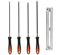 Juego de 4 Limas para Cadena de Motosierra, Afilador de Cadena Lima Redonda 3.2mm 4.0mm 4.8mm 5.5mm, Limas para Motosierra con Mango para Bricolaje y Profesionales, Incluye 1 Guía de Afilado Universal