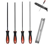 Juego de 4 limas para motosierra - Limas redondas de metal con mango y guía, 4 tamaños (3,2 mm, 4,0 mm, 4,8 mm, 5,5 mm), afilador de motosierra, lima de cadena, para bricolaje y profesionales