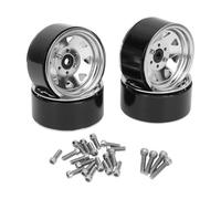 Juego de 4 llantas RC de 1,9 pulgadas de ajuste universal, set de llantas de aleación de acero y zinc de 8 radios para Axial SCX10, SCX10 II y SCX10 III, llantas con cierre de (Plata)