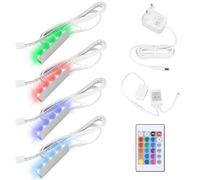 Juego de 4 luces de vitrina, iluminación LED para suelo de cristal, incluye fuente de alimentación de 12 V con clip RGB cambio de color remoto, iluminación de cantos de cristal para vitrina, mesa y