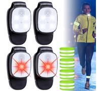 Juego de 4 luces LED con clip de luz nocturna, con 2 pares de pulseras reflectantes, recargable por USB, 4 modos de iluminación, clip de luz para correr, camping, senderismo, escalada