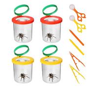 Juego de 4 lupas para niños, cristal con lupa para niños, visor de insectos, 3 y 6 compartimentos, juego de lupa para vasos, con 4 cajas de lupa, 2 pinzas y 2 pinzas para atrapar insectos, juego de