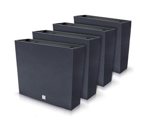 Juego de 4 macetas rectangulares para flores y plantas Rato Case T, de plástico, 58 x 18 x 49,8 cm, para interior y exterior, color negro, volumen 44 litros, diseños modernos