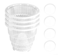 Juego de 4 macetas transparentes para orquídeas con orificios de drenaje inferiores y platillos para orquídeas Phalaenopsis y uso en viveros con ranuras de guía de raíces (10 cm)