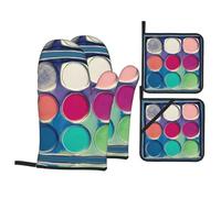 Juego de 4 manoplas de horno y agarraderas de paleta de colores redondos, tela duradera con aislamiento impermeable para cocina, hornear y cocinar.
