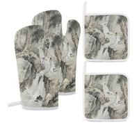 Juego de 4 manoplas de horno y agarraderas resistentes al calor para escuchar la primavera en el valle de pino, guantes de horno para hornear, cocina, al aire libre, barbacoas