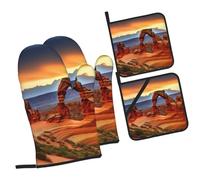 Juego de 4 manoplas de horno y soportes para ollas, juego de arcos de cocina, guantes de horno del parque nacional, antideslizantes, resistentes al calor, guantes de horno de 500 grados de largo y