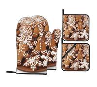 Juego de 4 manoplas de horno y soportes para ollas, resistentes al calor, extra largos, antideslizantes, almohadillas calientes para cocinar, hornear, barbacoas