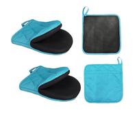 Juego de 4 manoplas de horno y soportes para ollas, resistentes al calor, guantes cortos de cocina de algodón y agarre antideslizante y almohadillas calientes para hornear, asar a la parrilla