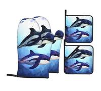 Juego de 4 manoplas de horno y soportes para ollas, resistentes al calor, para orca, ballena, para cocinar, manoplas de silicona antideslizantes, almohadilla caliente para hornear barbacoa