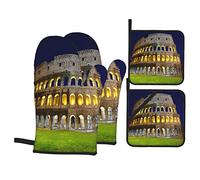 Juego de 4 manoplas para horno y soportes para ollas, Roma, Coliseo, famosa columna, arquitectura, arte, Italia, antiguo imperio romano, símbolo, prado, luz nocturna, escénica, juego de guantes para h