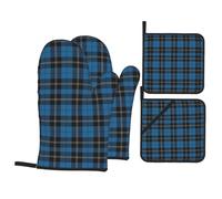 Juego de 4 Manoplas y agarraderas de algodón para Horno de Clan Ramsay, de tartán Azul, Resistentes al Calor, para Hornear, Asar y cocinar.