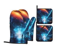 Juego de 4 Manoplas y agarraderas para Horno con Estampado de Ciencia ficción futurista - Manoplas de Cocina Resistentes al Calor hasta 500 Grados - Utensilios de Cocina