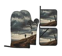 Juego de 4 Manoplas y agarraderas para Horno con Estampado Wind Blows - Manoplas de Cocina Resistentes al Calor hasta 500 Grados - Utensilios de Cocina