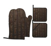 Juego de 4 Manoplas y agarraderas para Horno con jeroglíficos del Antiguo Egipto, Antideslizantes, para microondas, para Chef, Cocina, repostería y Barbacoa.