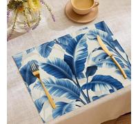 Juego de 4 Manteles Individuales Azul Hoja De Plátano, Salvamanteles Planta Tropical De Acuarela Individuales De Manteles Algodón Y Lino Lavable para Cocinas Y Comedores Decoración De Mesas 45x30cm