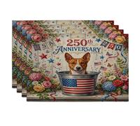Juego de 4 manteles individuales Basenji de 250 años con diseño de perro, 30.5 x 45.7 cm, 4 unidades, 4 unidades, estampado de madera, lavable, para comedor, decoración de cocina y hogar