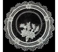 Juego de 4 manteles individuales bordados de encaje de lujo con diseño de hojas de eucalipto y rosas redondas de poliéster para cocina, comedor, decoración de hotel, color blanco, 28 cm de diámetro