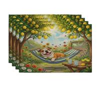 Juego de 4 manteles individuales Bulldog Dog de 12 x 18 pulgadas, planta floral de limón campestre 4 piezas para comedor, decoración de cocina y hogar