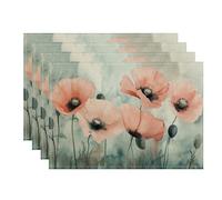 Juego de 4 manteles individuales con diseño de amapola de acuarela, diseño floral de melocotón, para comedor, primavera y verano, antideslizantes, lavables, para interiores y exteriores