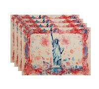 Juego de 4 manteles individuales con diseño de estatua de la libertad, color rojo, blanco y azul, para mesa de comedor, Día de la Independencia, antideslizantes, lavables, para interiores y exteriores