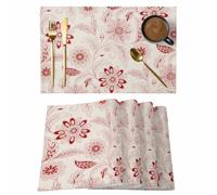 Juego de 4 manteles individuales con diseño de flores rojas, lavables y lavables, para mesas de comedor, estilo retro botánico, estilo pastoral, para interiores y exteriores, impermeables, para decora