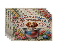 Juego de 4 manteles individuales con diseño de perro Bretaña de 250 años, 12 x 18 pulgadas, 4 unidades, 4 unidades, estampado de madera lavable para comedor, decoración de cocina y hogar