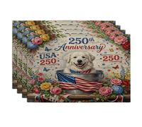 Juego de 4 manteles individuales con diseño de perro de los Grandes Pirineos, 12 x 18 pulgadas, 4 manteles individuales lavables para el 4 de julio, decoración de cocina y hogar