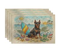 Juego de 4 manteles individuales con diseño de perro Doberman, 12 x 18 pulgadas, conchas de playa costeras, 4 manteles lavables para el hogar, comedor en casa, fiesta de mascotas, decoración de cocina