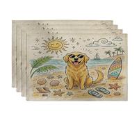 Juego de 4 manteles individuales con diseño de perro Golden Retriever, 12 x 18 pulgadas, conchas de playa costeras, 4 manteles lavables para el hogar, comedor en casa, fiesta de mascotas, decoración