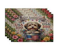 Juego de 4 manteles individuales con diseño de perro habanero de 250 años, 12 x 18 pulgadas, 4 unidades, 4 unidades, estampado de madera lavable para comedor, decoración de cocina y hogar