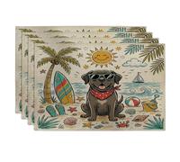 Juego de 4 manteles individuales con diseño de perro mastín, 12 x 18 pulgadas, conchas de playa costeras, 4 manteles individuales lavables para comedor, decoración de cocina y hogar