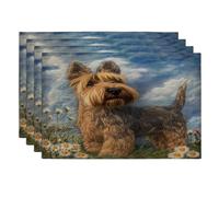 Juego de 4 manteles individuales con diseño de perro terrier escocés de primavera, 12 x 18 pulgadas, estilo de punto, cachorro de jardín, 4 manteles individuales suaves para comedor, divertido patrón