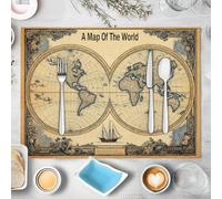 Juego de 4 Manteles Individuales con Estampado Mapa Velero 45x30cm, Amarillo Parduzco Manteles Individuales Retro Antiguo Lavables, para Fiestas Cocina Mesa de Comedor Interior Exterior