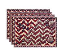 Juego de 4 manteles individuales de conchas geométricas rojas, con patrón náutico, para comedor, playa, verano, antideslizantes, lavables, interiores, exteriores, cocina, fiesta, juego de 4