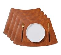 Juego de 4 manteles individuales de cuña para mesas redondas, de piel sintética, antideslizantes, lavables y resistentes a las manchas.(Naranja)